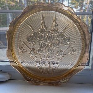 Vintage Jeannette Marigold Carnival Iris & Herringbone 12" Round Plate Platter